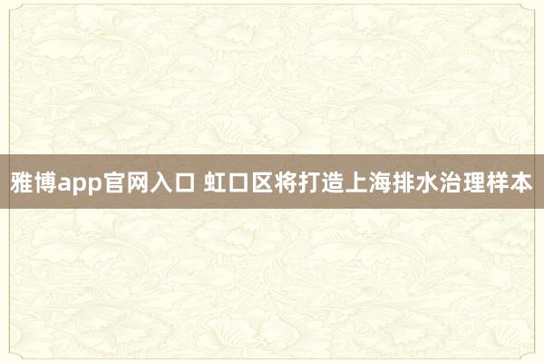 雅博app官网入口 虹口区将打造上海排水治理样本