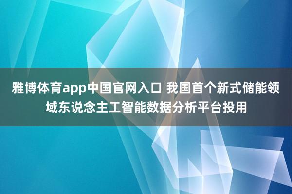 雅博体育app中国官网入口 我国首个新式储能领域东说念主工智能数据分析平台投用