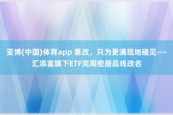 亚博(中国)体育app 篡改，只为更涌现地碰见——汇添富旗下ETF完周密居品线改名