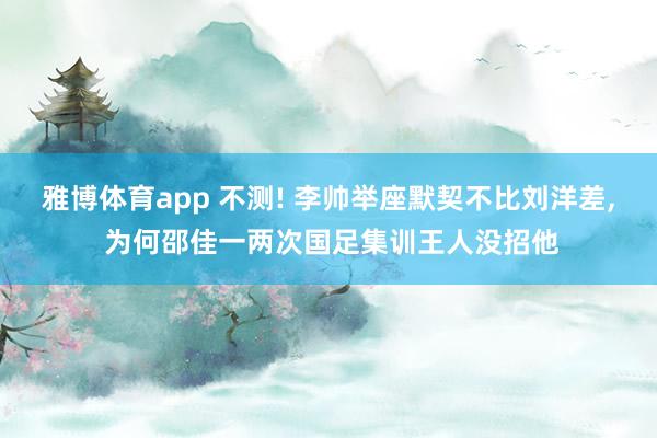 雅博体育app 不测! 李帅举座默契不比刘洋差， 为何邵佳一两次国足集训王人没招他