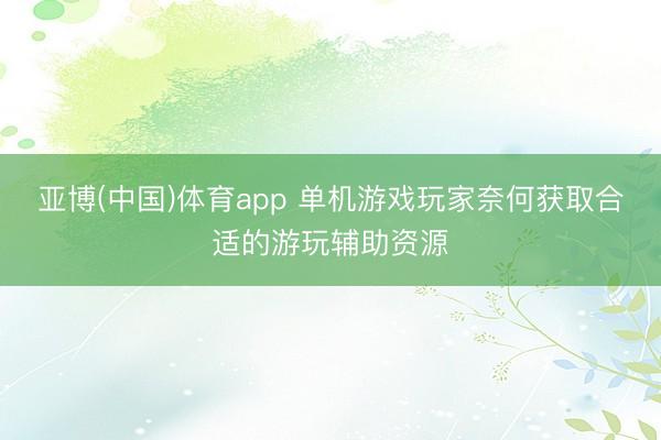 亚博(中国)体育app 单机游戏玩家奈何获取合适的游玩辅助资源