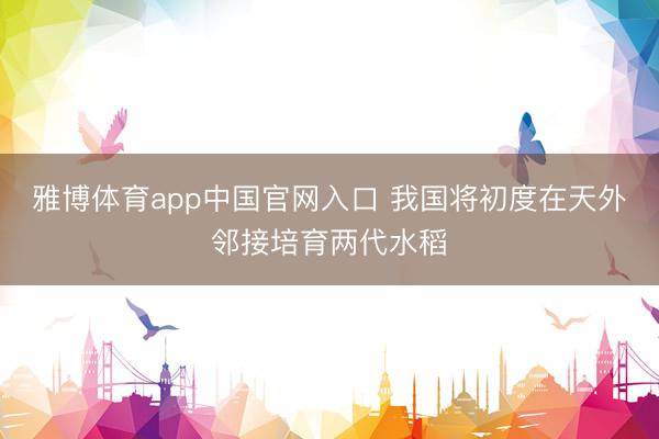 雅博体育app中国官网入口 我国将初度在天外邻接培育两代水稻
