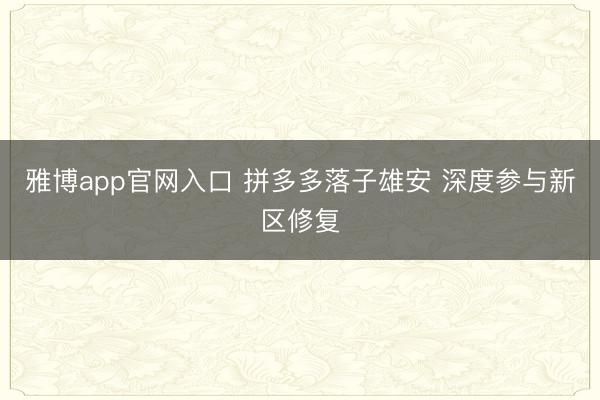 雅博app官网入口 拼多多落子雄安 深度参与新区修复